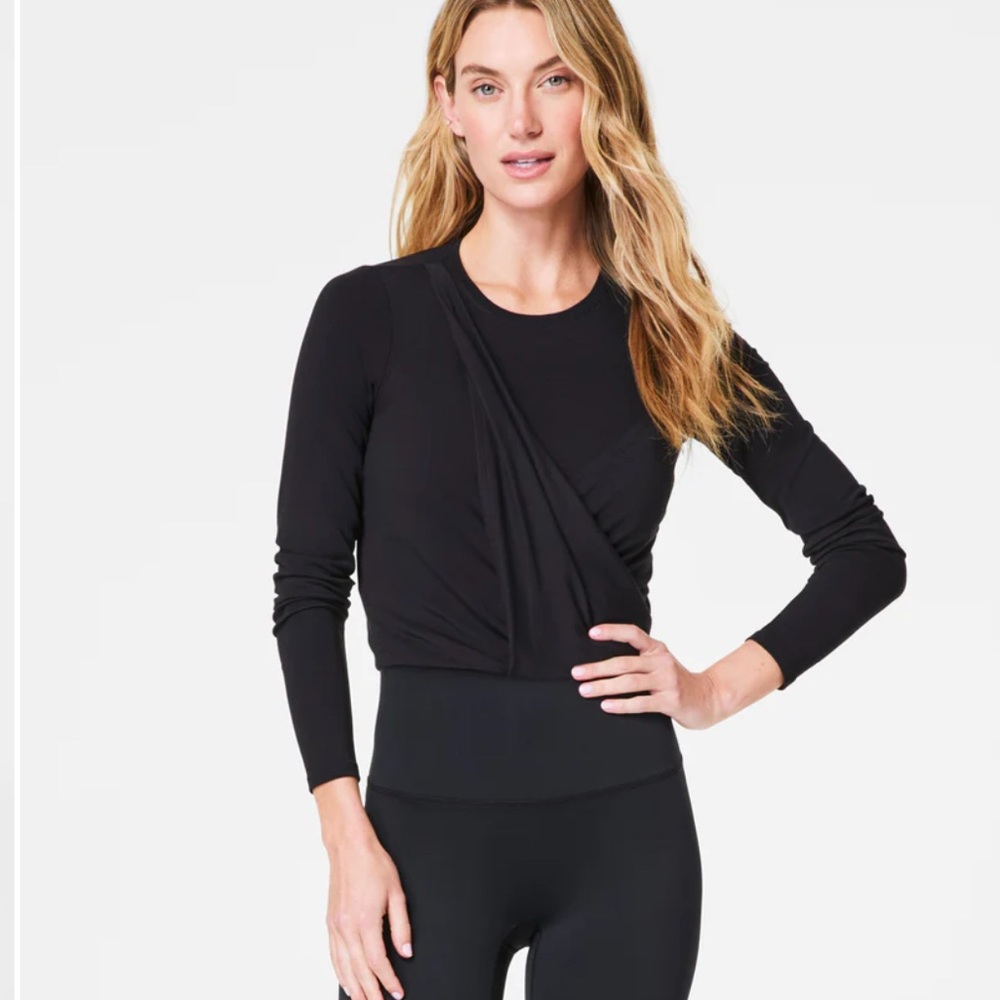 SPANX Better Base Long Sleeve Wrap Top Black Size M NEW with Tags